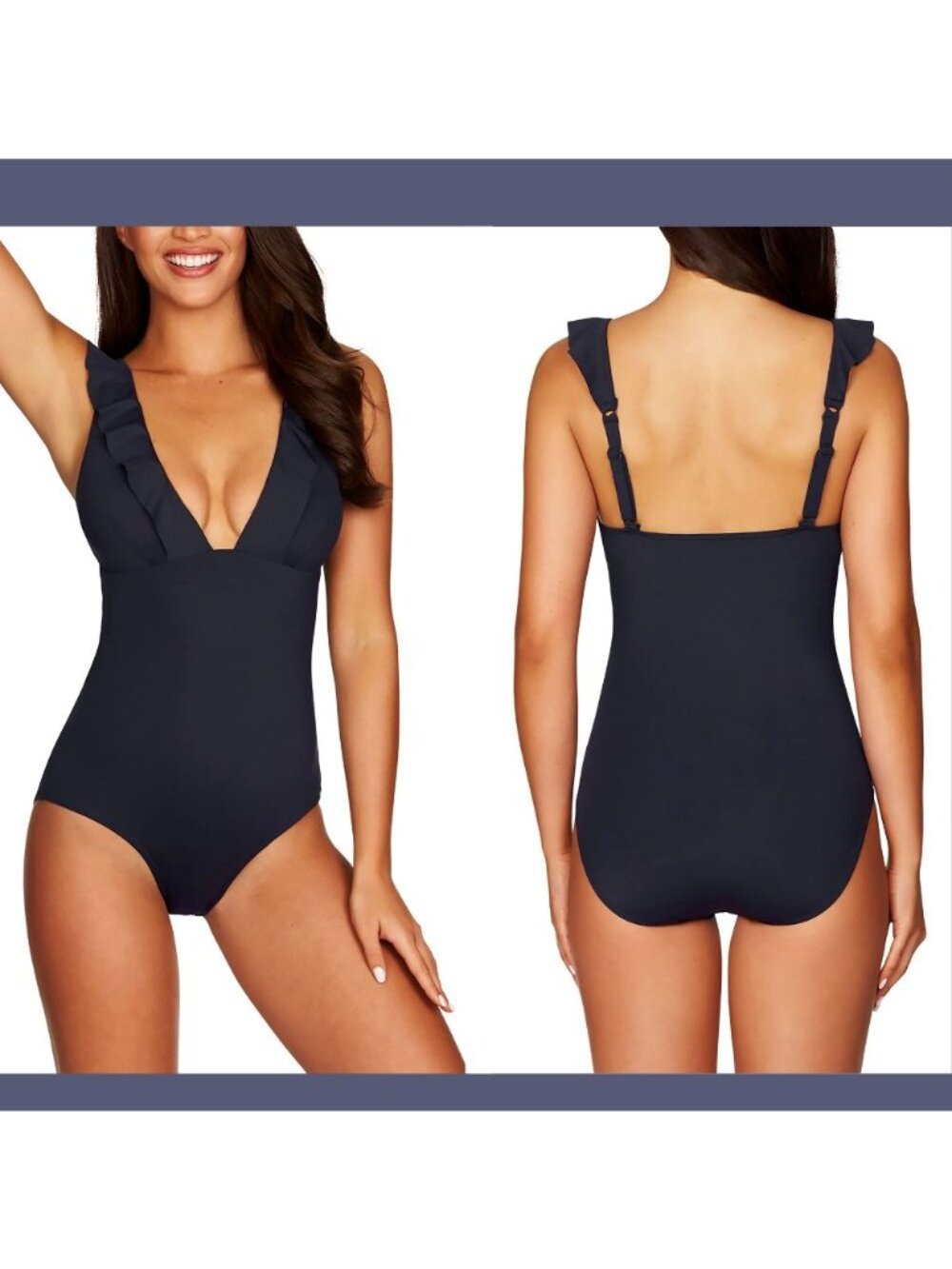 🆕 SEA LEVEL Frill One Piece Swimsuit Navy Blue 4